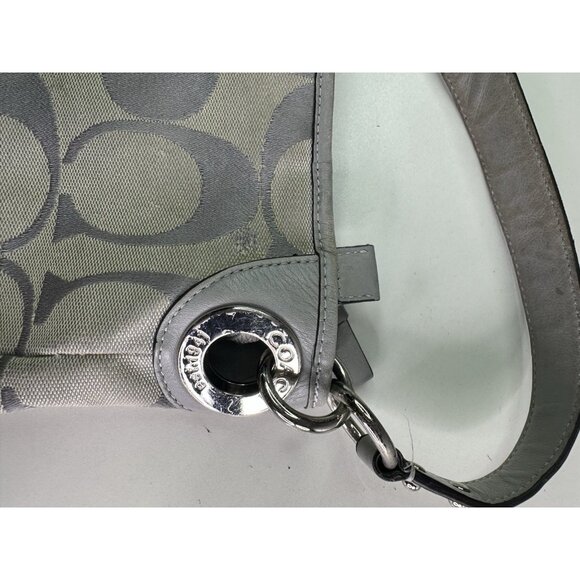 DAMAGED Coach Signature C Monogram Medium Tote Gray White Stripe Down Middle - Picture 14 of 15